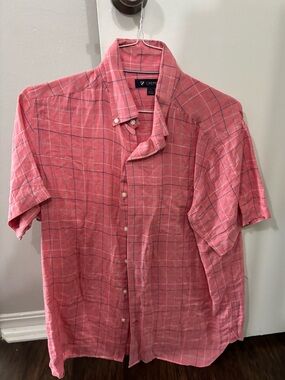 Daniel Cremieux Men’s Pink Windowpane Short Sleeve Button-Down Shirt